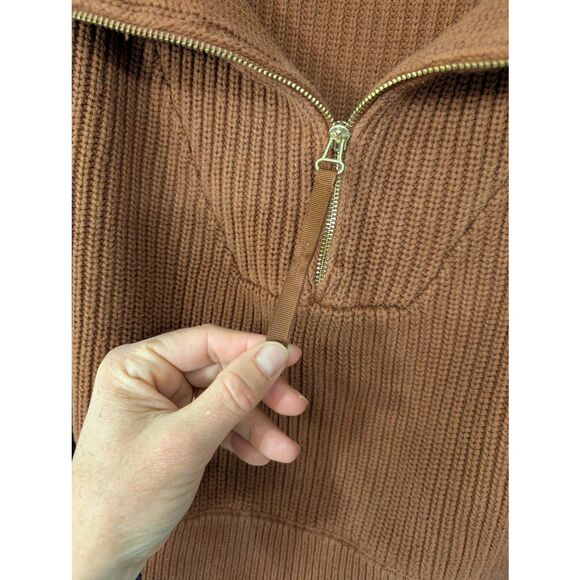 Varley Mentone Half-Zip Knit Pullover Sweater women's large brown ribbed knit‎ - Picture 6 of 9